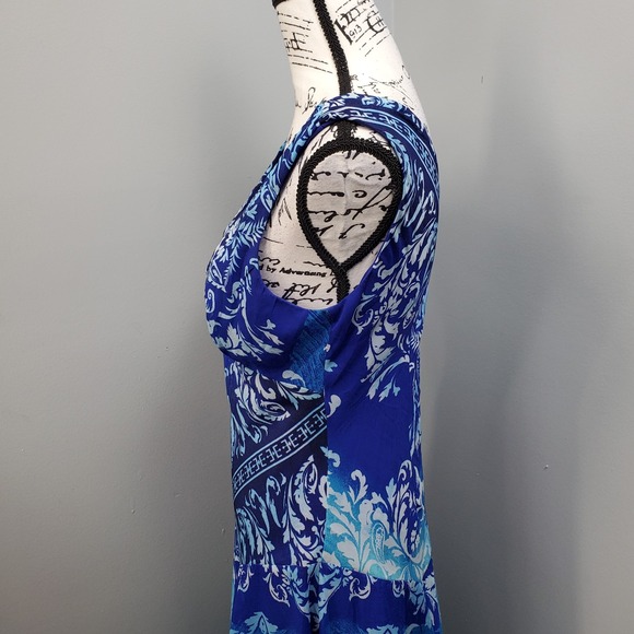 Rabbit Maxi Dress Women's‎ 8 Blue Paisley Lined Cottagecore Prairie Wrap V-Neck - Picture 5 of 10